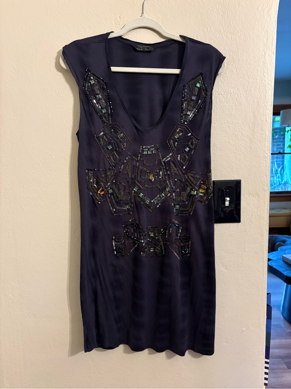 AllSaints Navy Beaded Mini Dress